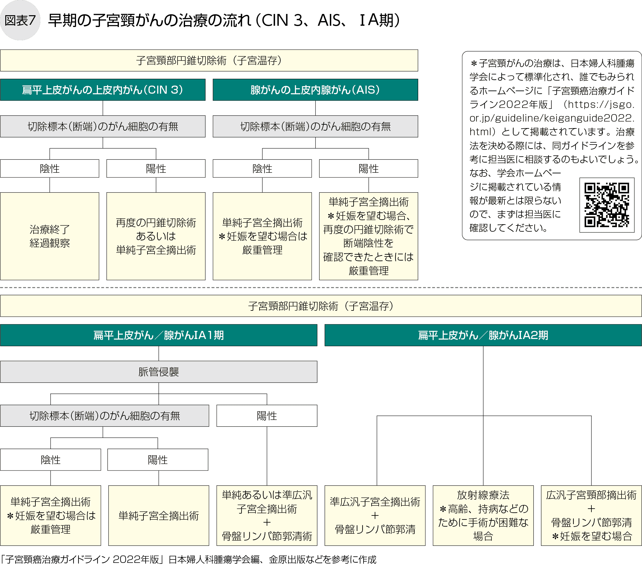 早期の子宮頸がんの治療の流れ(CIN 3、AIS、ⅠA期)
